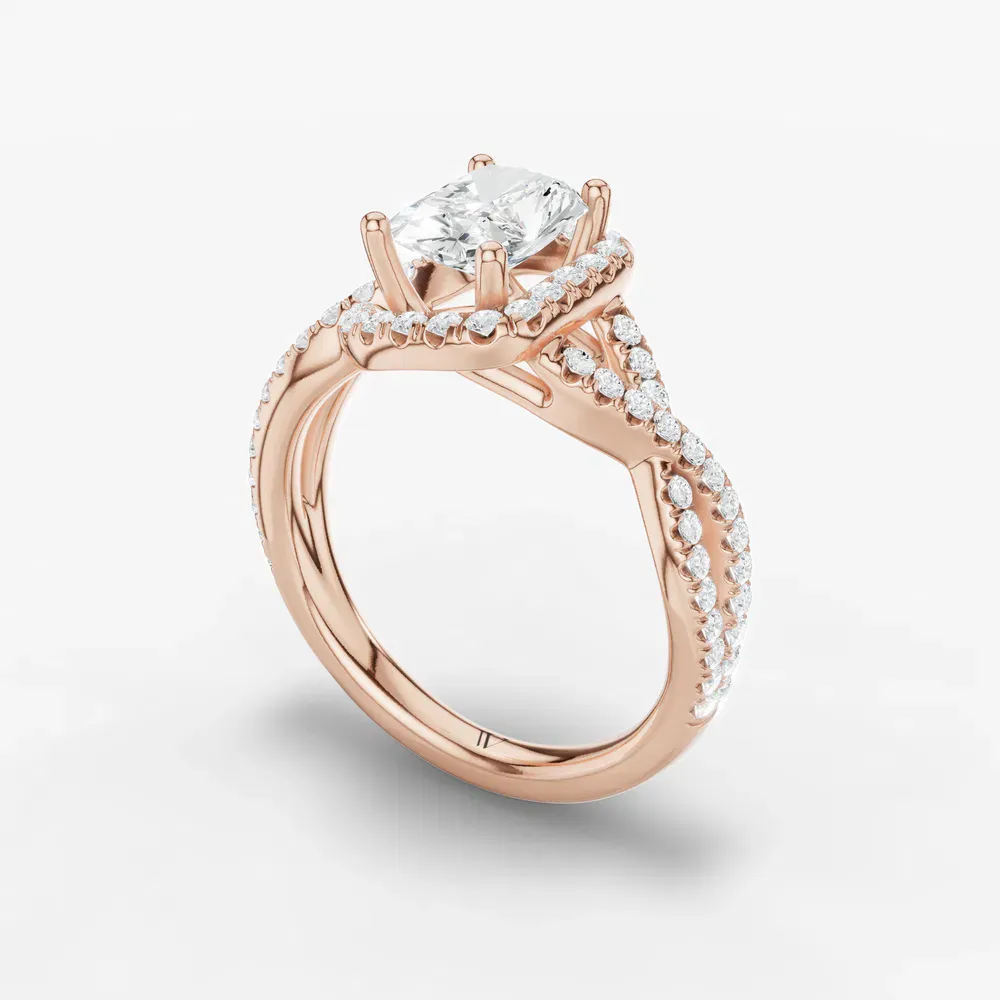 Certified 1 carat Lab Grown Diamond Radiant Cut Unique, Pavé, Halo Engagement Ring in 14K Rose Gold-Stellune