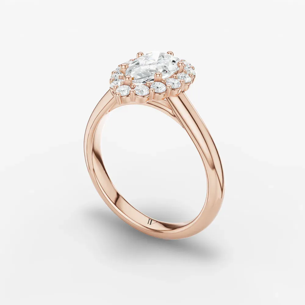 Certified 1 carat Lab Grown Diamond Pear Cut Cathedral, Halo, Floral Engagement Ring in 14K Rose Gold-Arwen