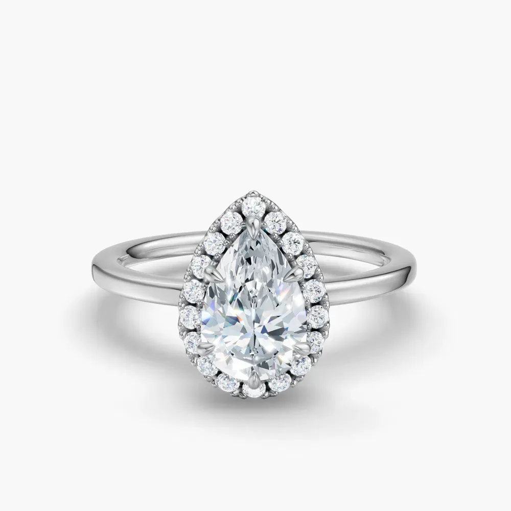 Certified 1 carat Lab Grown Diamond Pear Cut Halo, Hidden Halo Engagement Ring in 14K White Gold-Elite Noctil