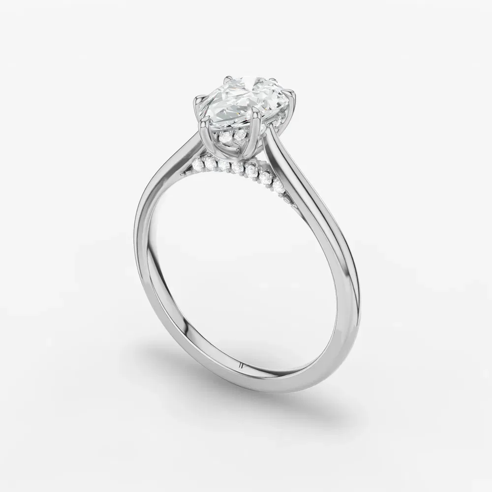 Certified 1 carat Lab Grown Diamond Pear Cut Hidden Halo, Cathedral, Solitaire Engagement Ring in 14K White Gold-Wrenq