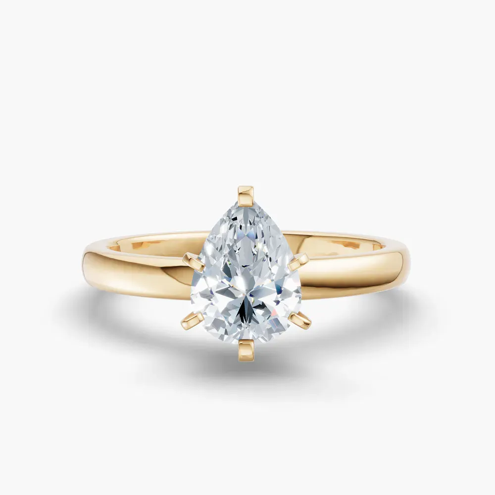 Certified 1 carat Lab Grown Diamond Pear Cut Solitaire, Classic, Simple Engagement Ring in 14K Yellow Gold-Thaly