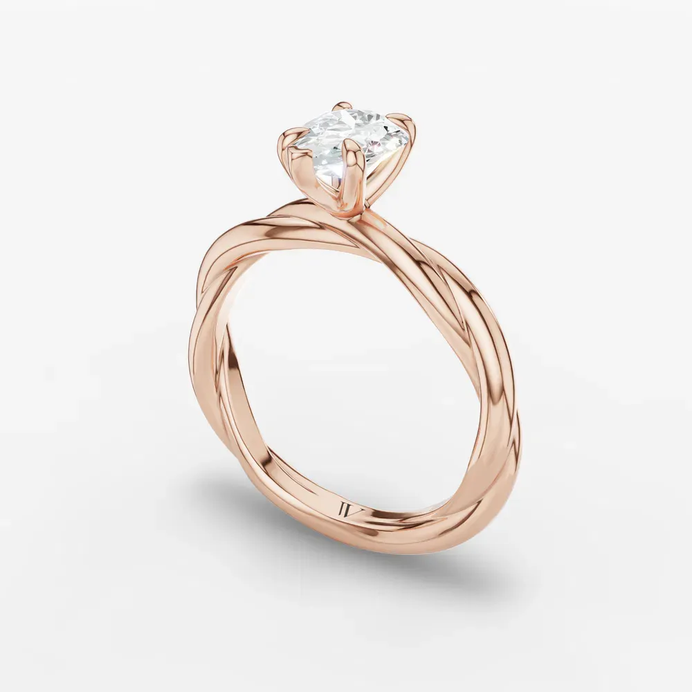 Certified 1 carat Lab Grown Diamond Pear Cut Solitaire, Twist Engagement Ring in 14K Rose Gold-Fyora
