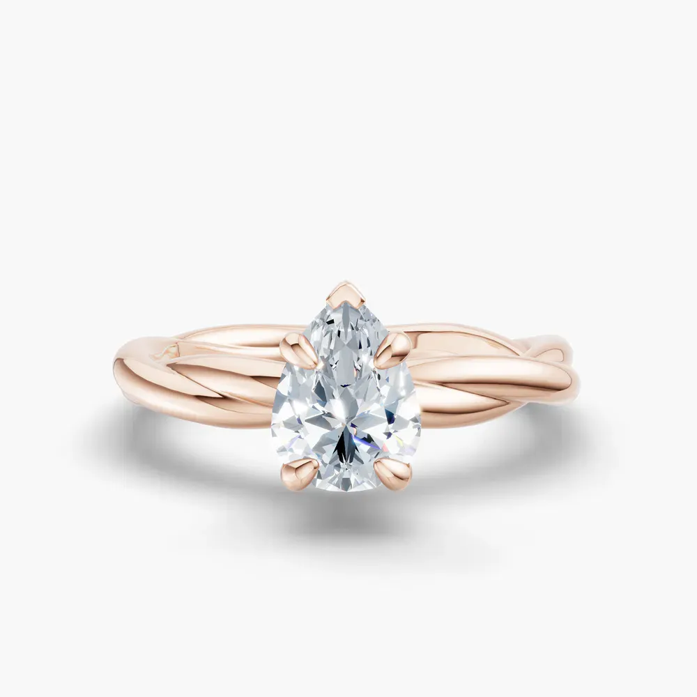 Certified 1 carat Lab Grown Diamond Pear Cut Solitaire, Twist Engagement Ring in 14K Rose Gold-Fyora
