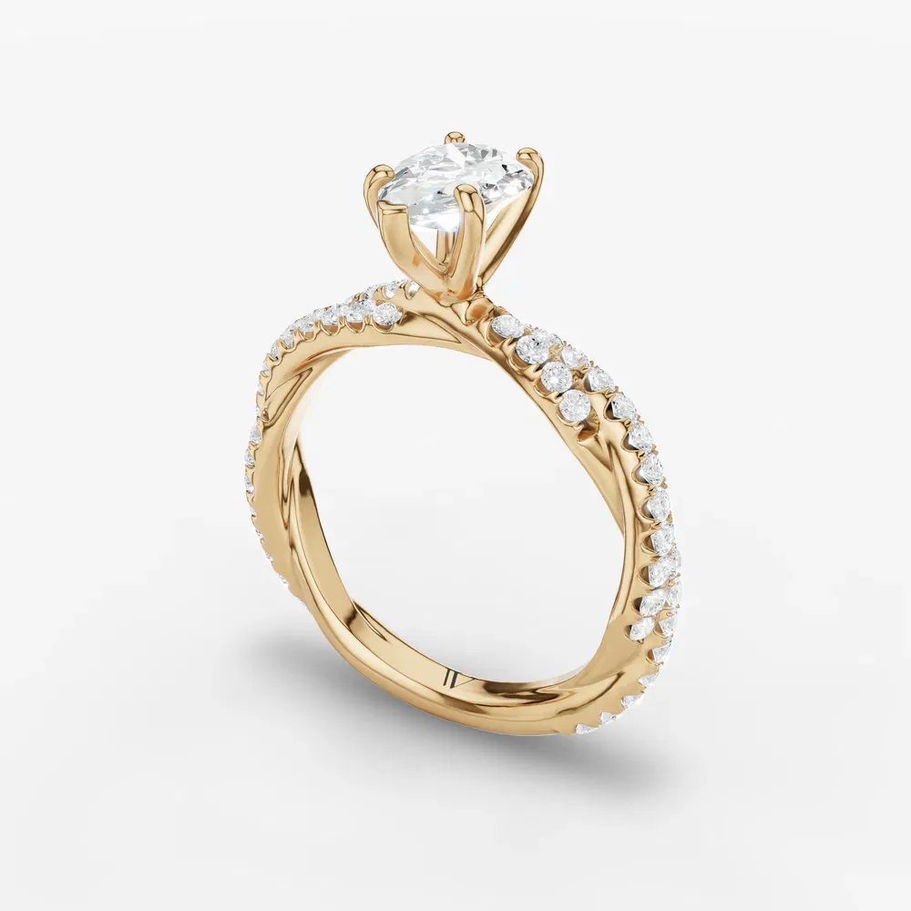 Certified 1 carat Lab Grown Diamond Pear Cut Pavé, Twist Engagement Ring in 14K Yellow Gold-Alva