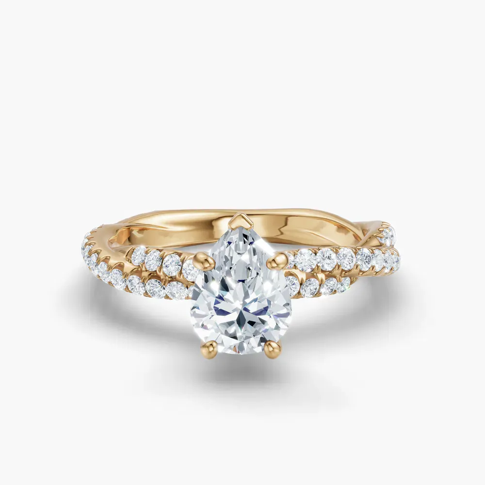 Certified 1 carat Lab Grown Diamond Pear Cut Pavé, Twist Engagement Ring in 14K Yellow Gold-Alva