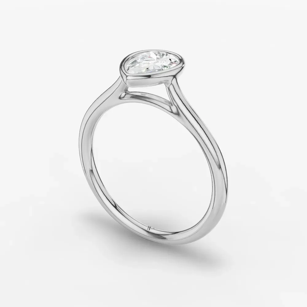 Certified 1 carat Lab Grown Diamond Pear Cut Solitaire, Bezel, Cathedral Engagement Ring in 14K White Gold-Borvi