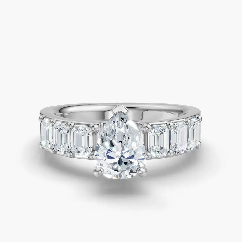 Certified 1 carat Lab Grown Diamond Pear Cut Side Stone Engagement Ring in 14K White Gold-Novalis