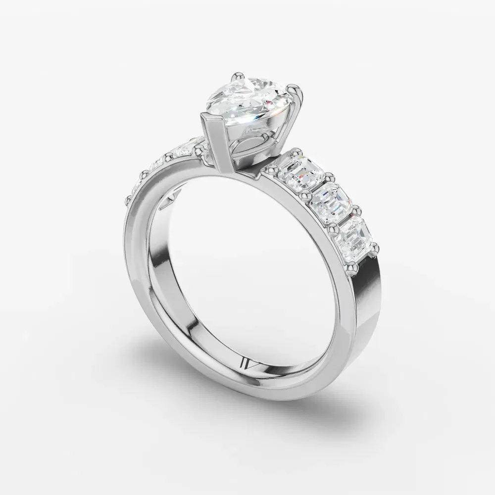Certified 1 carat Lab Grown Diamond Pear Cut Side Stone Engagement Ring in 14K White Gold-Novalis