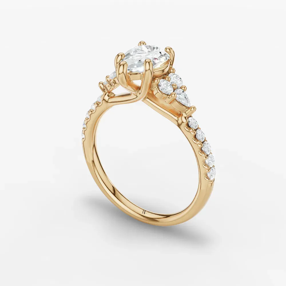 Certified 1 carat Lab Grown Diamond Pear Cut Pavé, Side Stone Engagement Ring in 14K Yellow Gold-Tarne