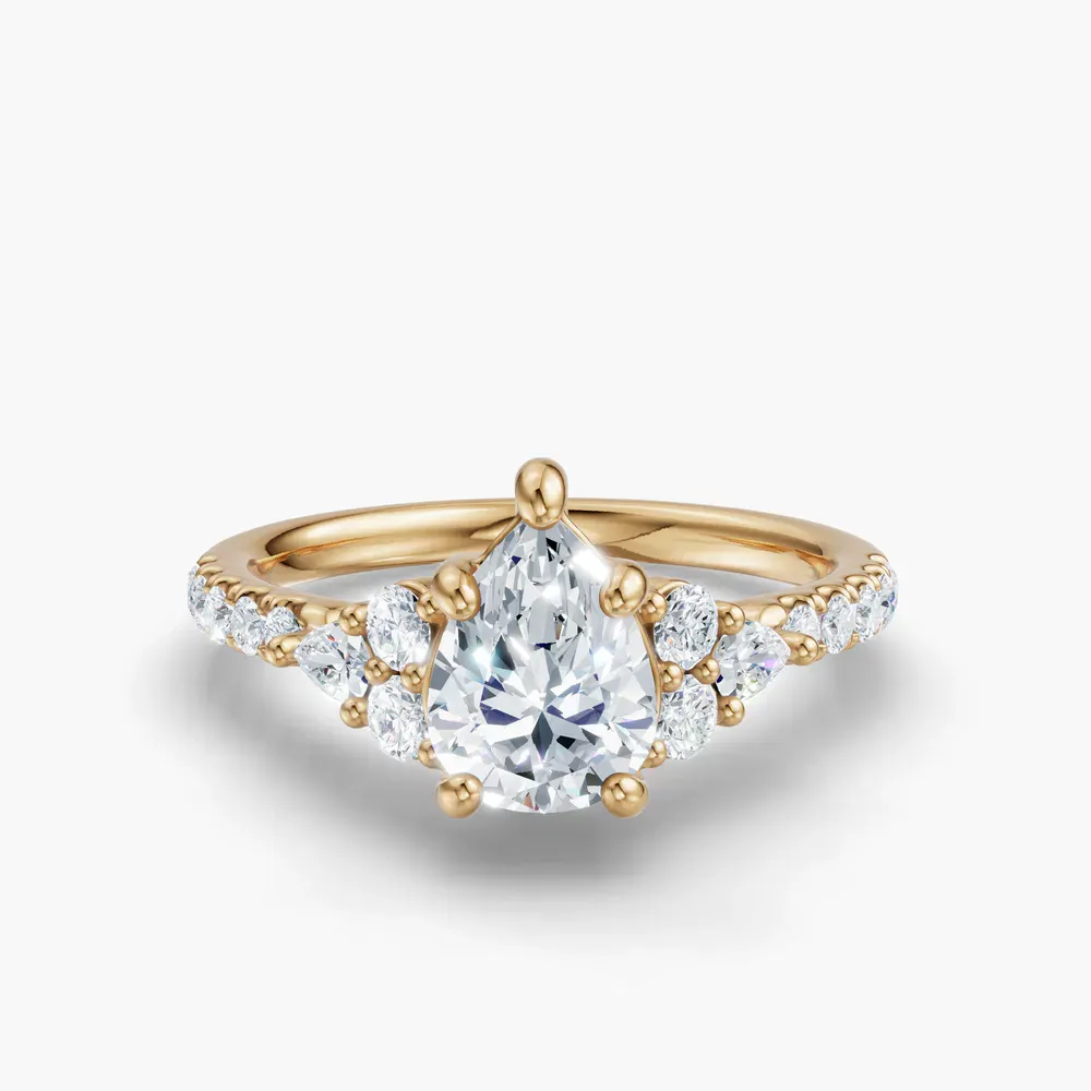 Certified 1 carat Lab Grown Diamond Pear Cut Pavé, Side Stone Engagement Ring in 14K Yellow Gold-Tarne