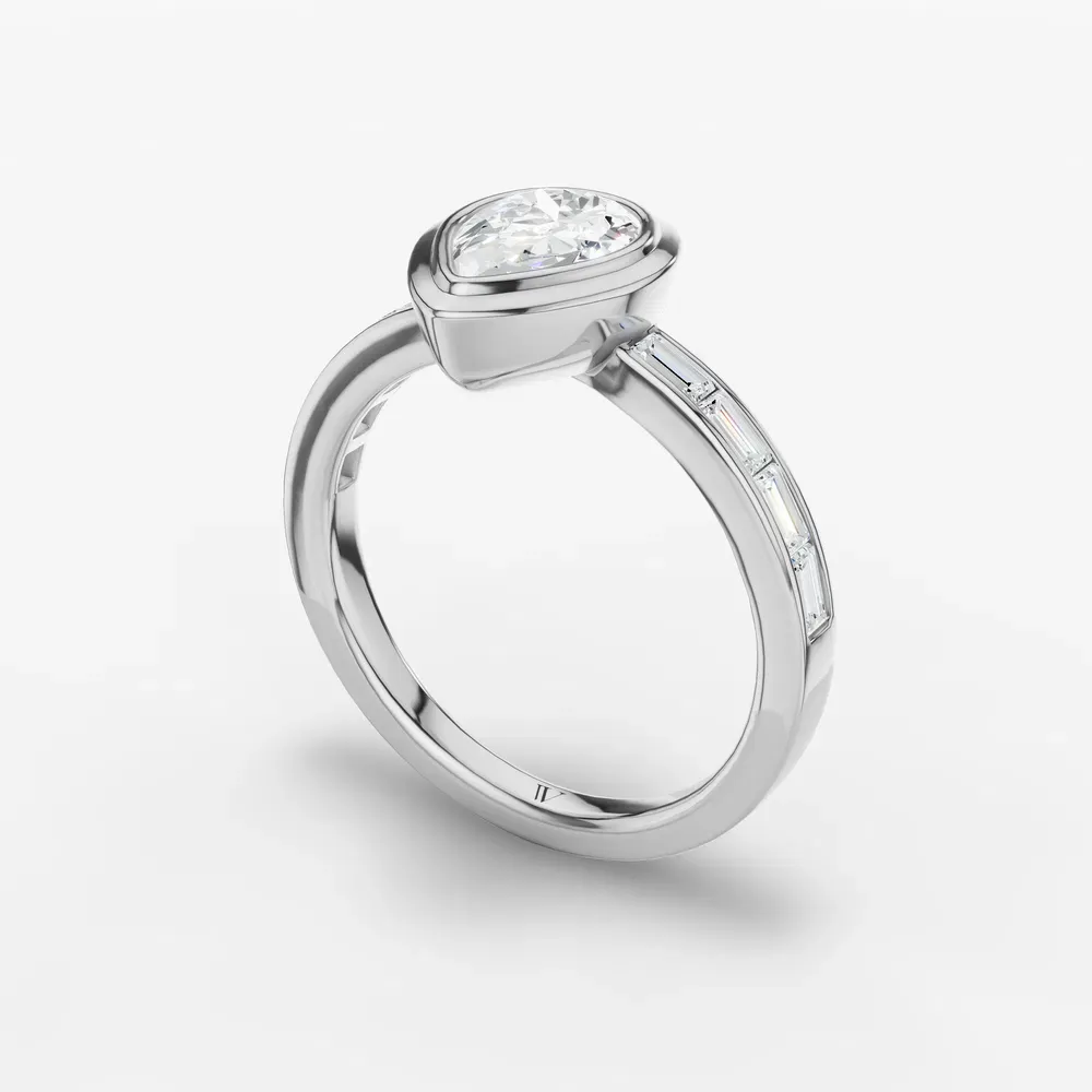 Certified 1 carat Lab Grown Diamond Pear Cut Bezel, Channel Set, Art Deco Engagement Ring in 14K White Gold-Celeste