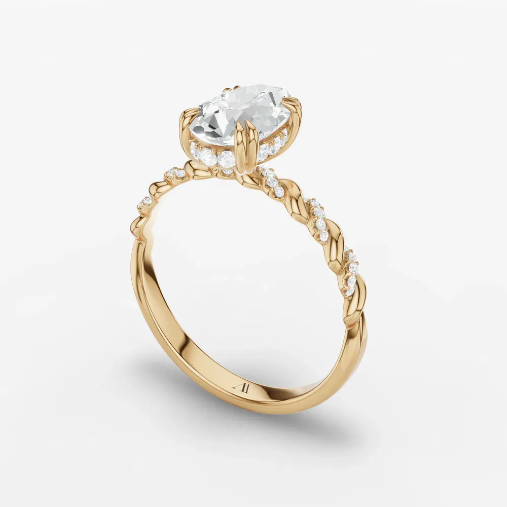 Certified 1 carat Lab Grown Diamond Pear Cut Pavé, Hidden Halo, Twist Engagement Ring in 14K Yellow Gold-Lior