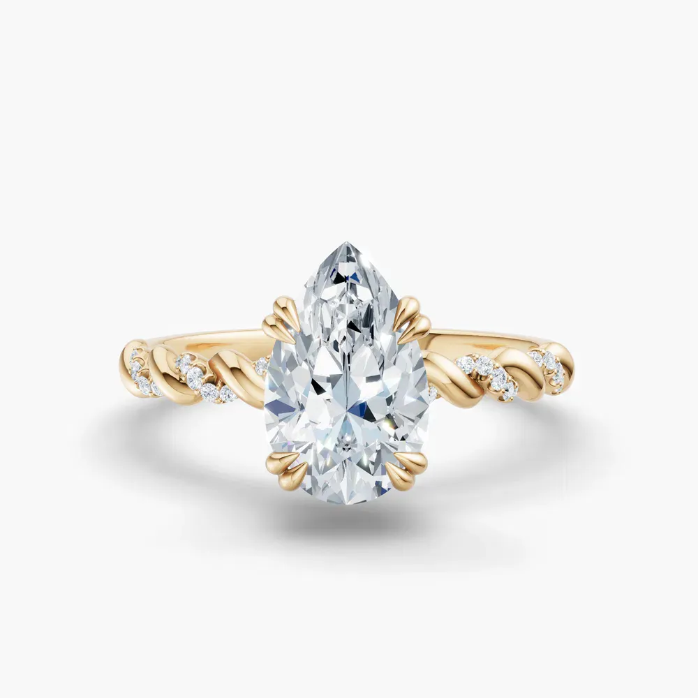Certified 1 carat Lab Grown Diamond Pear Cut Pavé, Hidden Halo, Twist Engagement Ring in 14K Yellow Gold-Lior