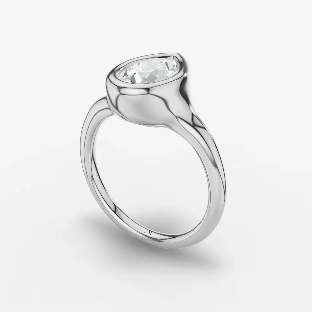 Certified 1 carat Lab Grown Diamond Pear Cut Solitaire, Bezel Engagement Ring in 14K White Gold-Zayn