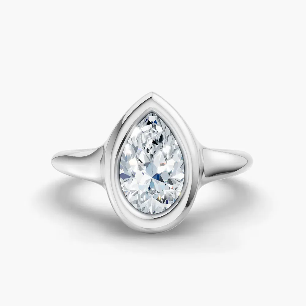 Certified 1 carat Lab Grown Diamond Pear Cut Solitaire, Bezel Engagement Ring in 14K White Gold-Zayn