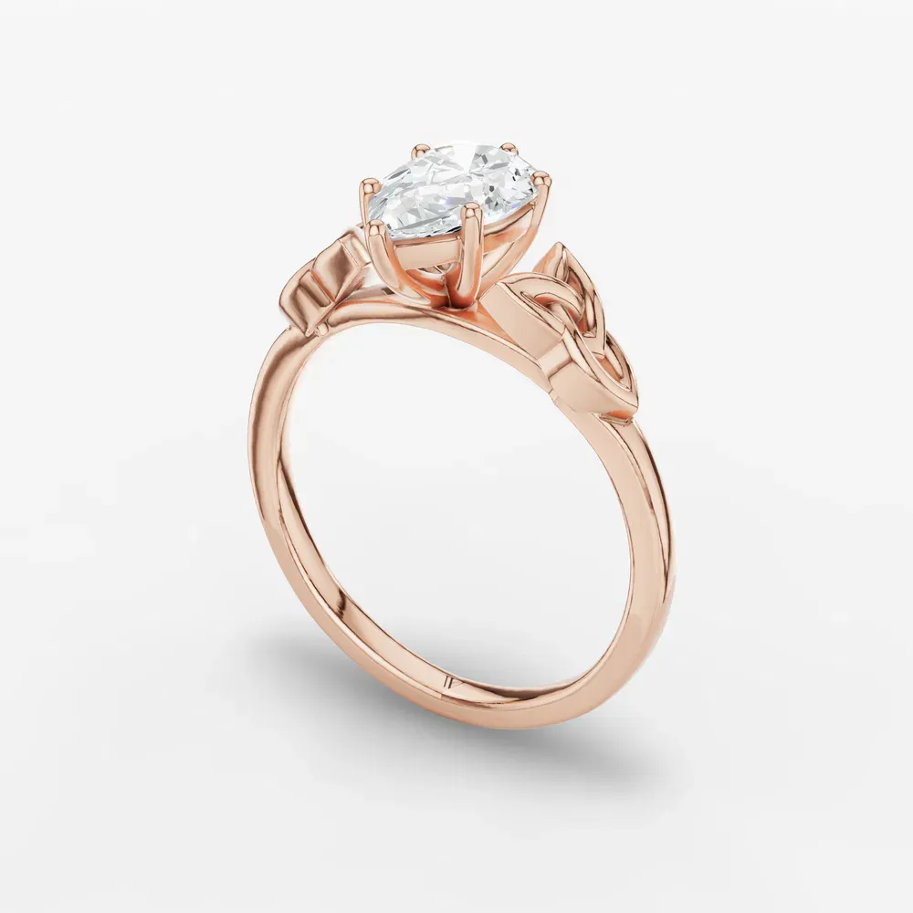 Certified 1 carat Lab Grown Diamond Pear Cut Solitaire, Cathedral, Celtic Engagement Ring in 14K Rose Gold-Vire