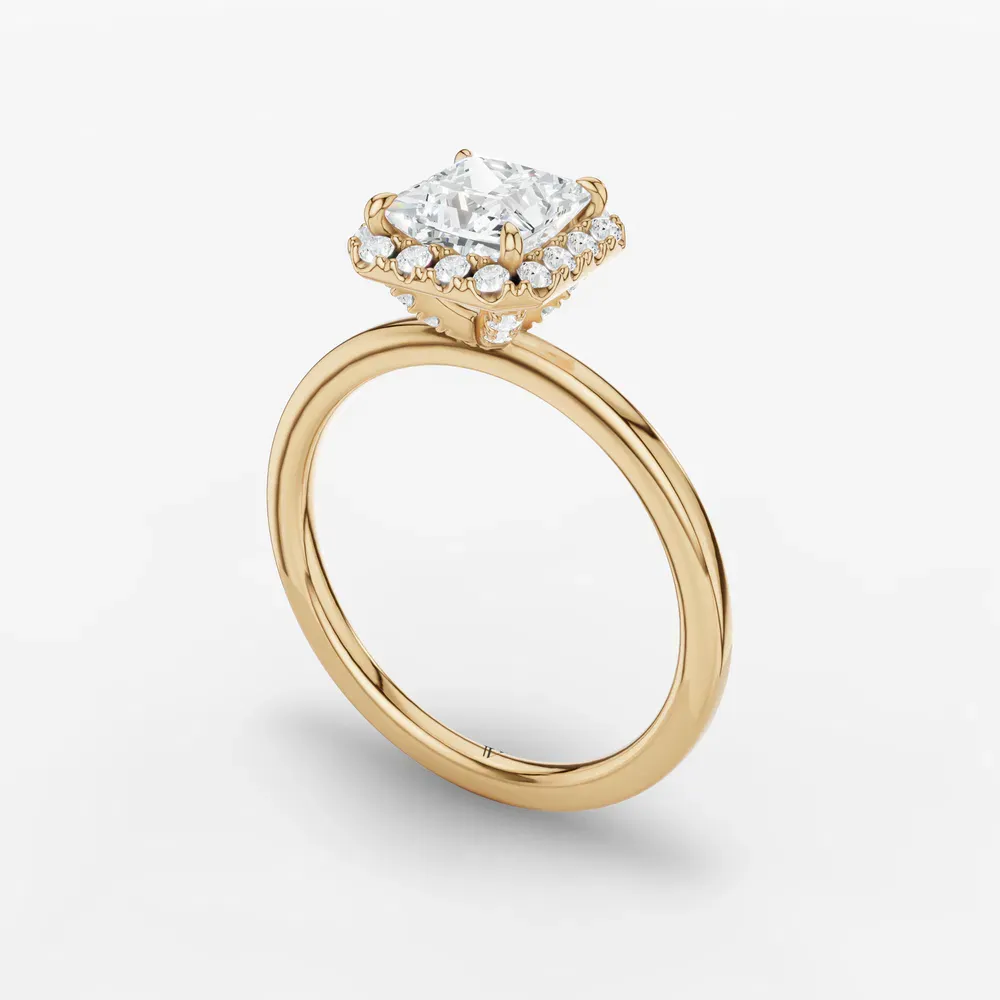 Certified 1 carat Lab Grown Diamond Princess Cut Halo, Hidden Halo Engagement Ring in 14K Yellow Gold-Elite Noctil