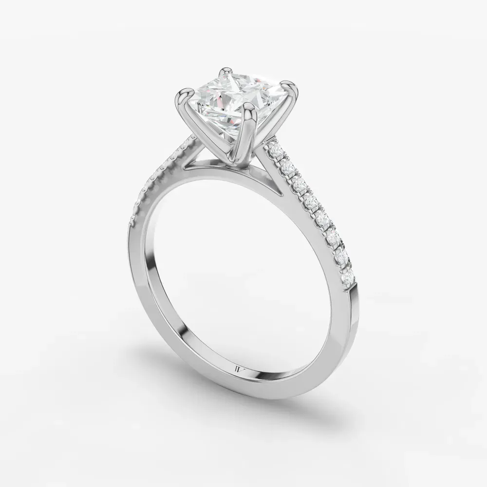 Certified 1 carat Lab Grown Diamond Princess Cut Pavé, Cathedral Engagement Ring in 14K White Gold-Zirellun