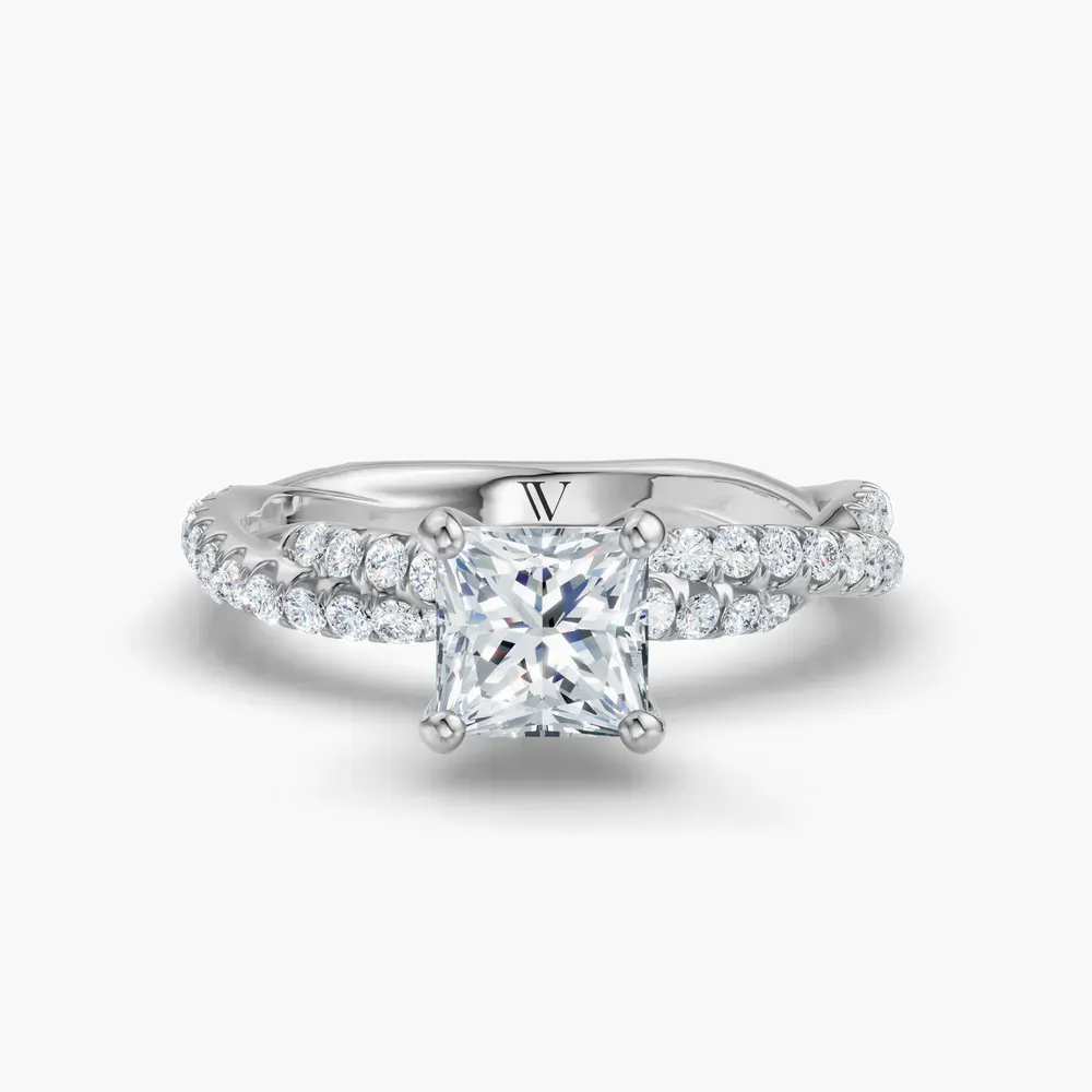 Certified 1 carat Lab Grown Diamond Princess Cut Pavé, Twist Engagement Ring in 14K White Gold-Alva