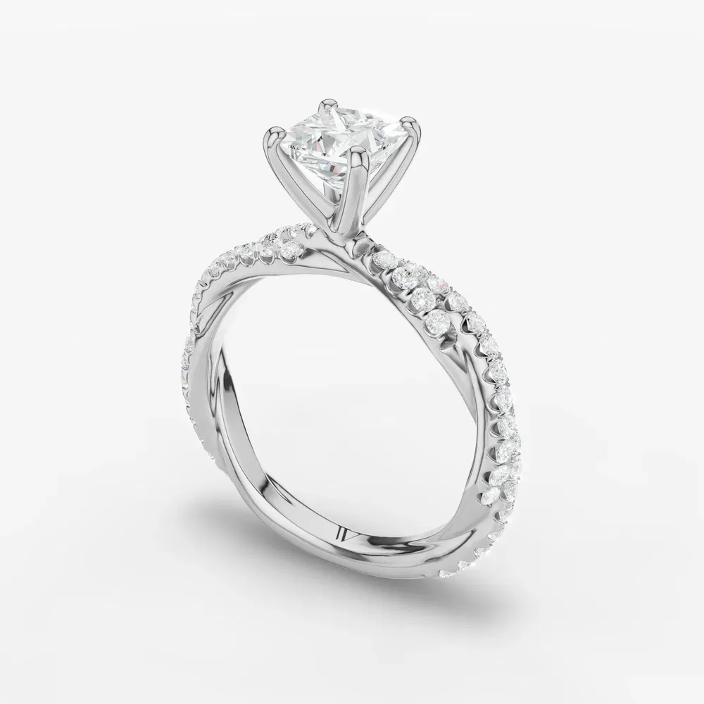 Certified 1 carat Lab Grown Diamond Princess Cut Pavé, Twist Engagement Ring in 14K White Gold-Alva