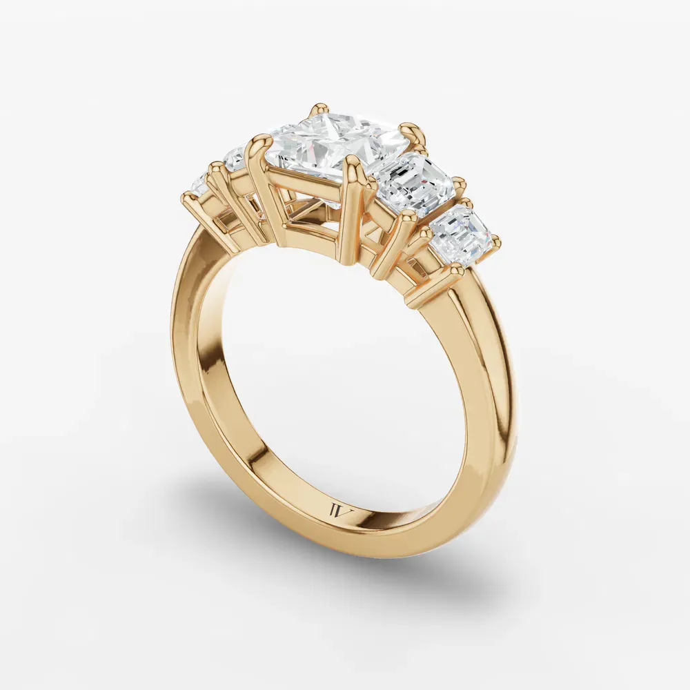 Certified 1 carat Lab Grown Diamond Princess Cut Five Stone, Side Stone Engagement Ring in 14K Yellow Gold-Osvh