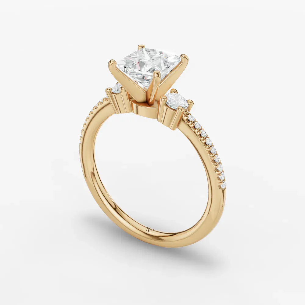 Certified 1 carat Lab Grown Diamond Princess Cut Three Stone, Pavé, Side Stone Engagement Ring in 14K Yellow Gold-Vynix