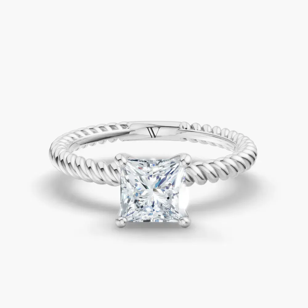 Certified 1 carat Lab Grown Diamond Princess Cut Solitaire, Twist, Vintage Engagement Ring in 14K White Gold-Liray