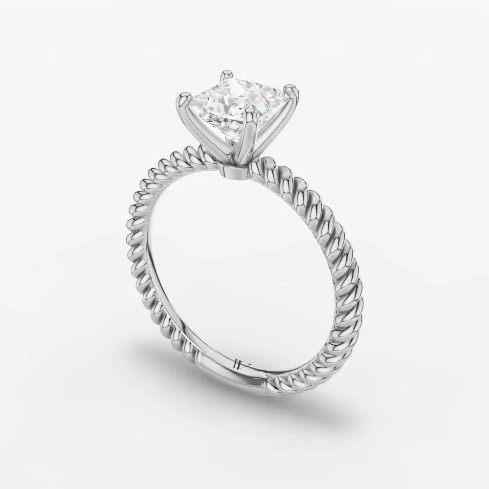 Certified 1 carat Lab Grown Diamond Princess Cut Solitaire, Twist, Vintage Engagement Ring in 14K White Gold-Liray