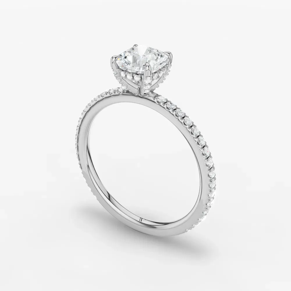 Certified 1 carat Lab Grown Diamond Cushion Cut Pavé, Hidden Halo Engagement Ring in Platinum-Orhi
