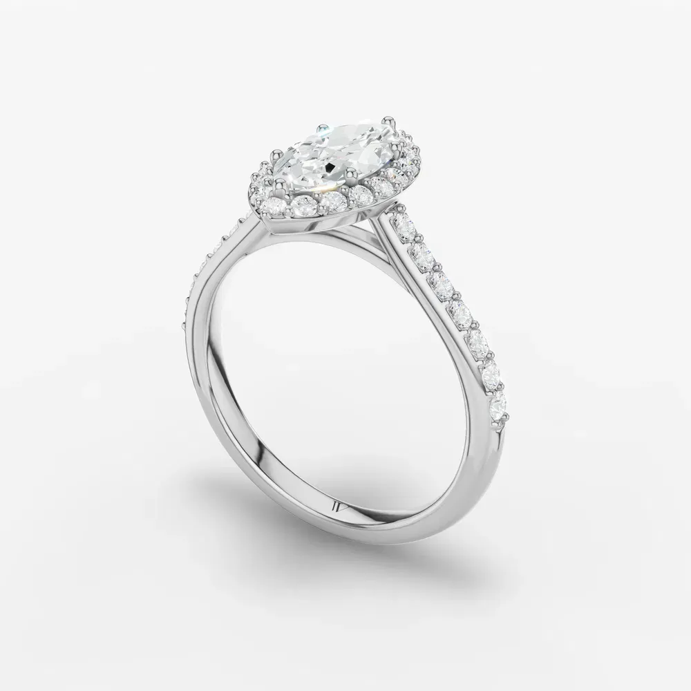 Certified 1 carat Lab Grown Diamond Marquise Cut Pavé, Halo, Cathedral Engagement Ring in Platinum-Kvolt