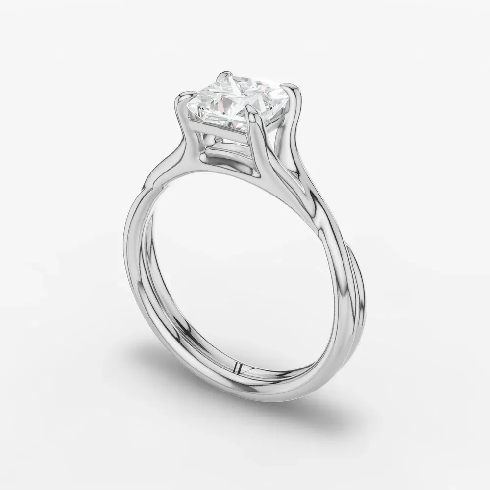 Certified 1 carat Lab Grown Diamond Princess Cut Solitaire, Twist, Split Shank Engagement Ring in Platinum-Iridell