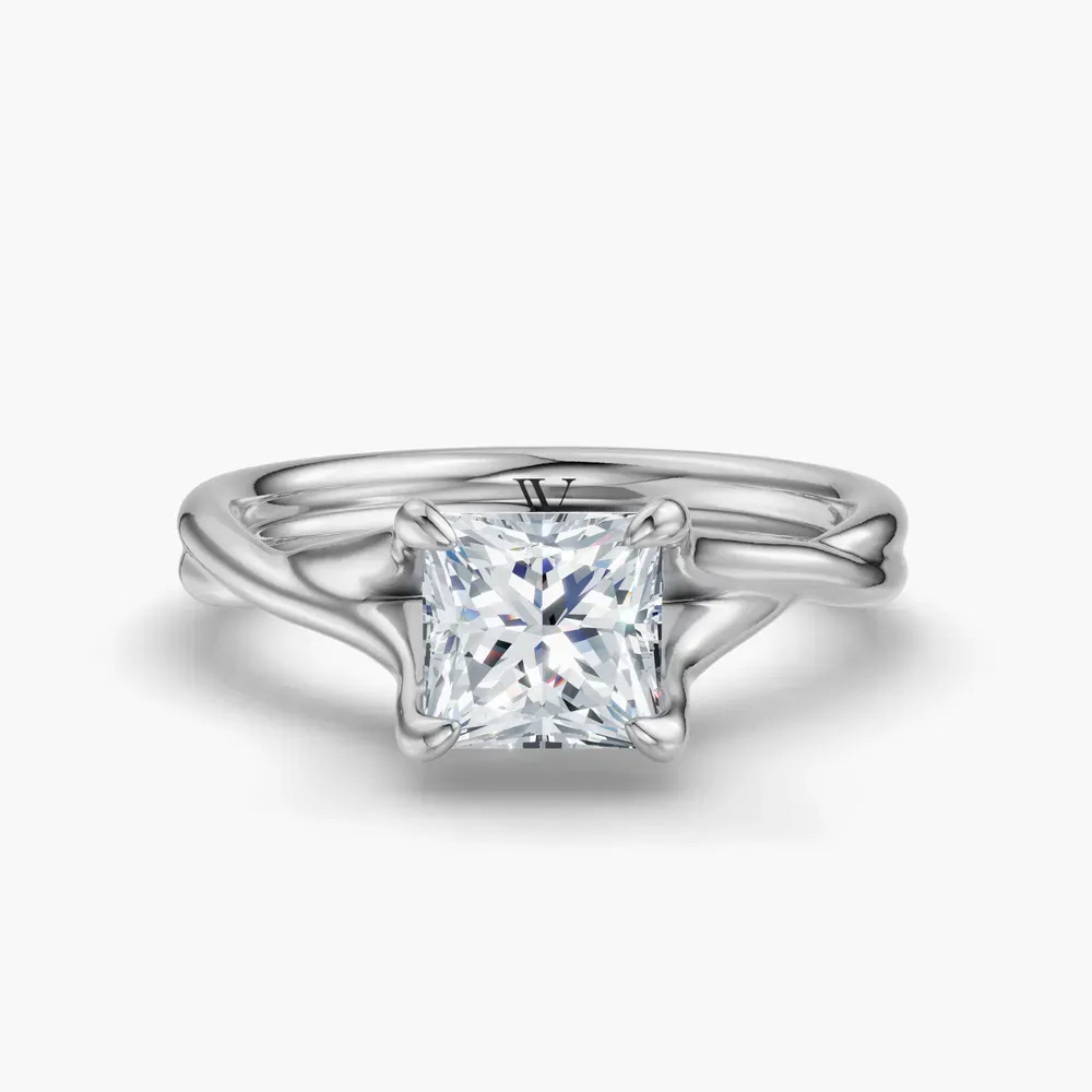 Certified 1 carat Lab Grown Diamond Princess Cut Solitaire, Twist, Split Shank Engagement Ring in Platinum-Iridell