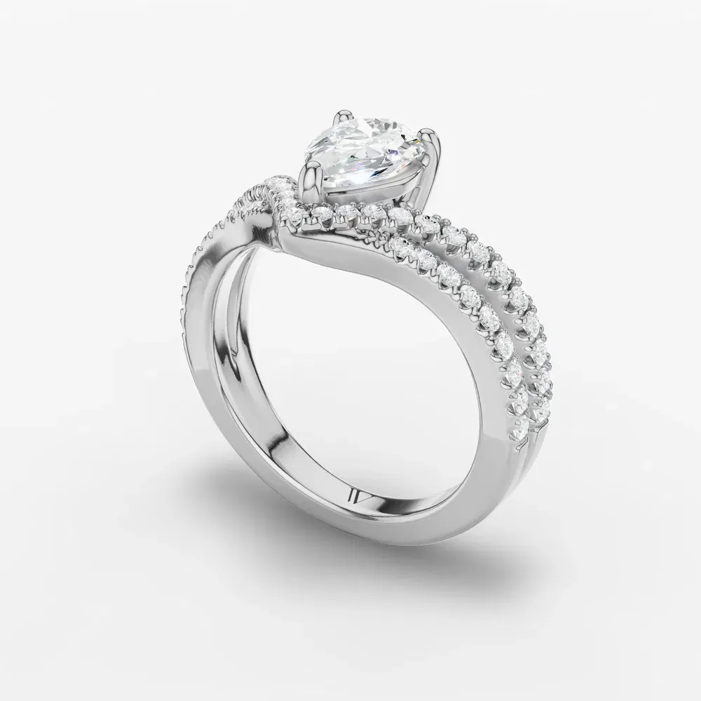 Certified 1 carat Lab Grown Diamond Pear Cut Pavé, Unique, Floating Engagement Ring in Platinum-Soli
