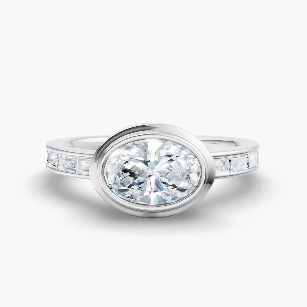 Certified 1 carat Lab Grown Diamond Oval Cut Bezel, Channel Set, Art Deco Engagement Ring in Platinum-Celeste