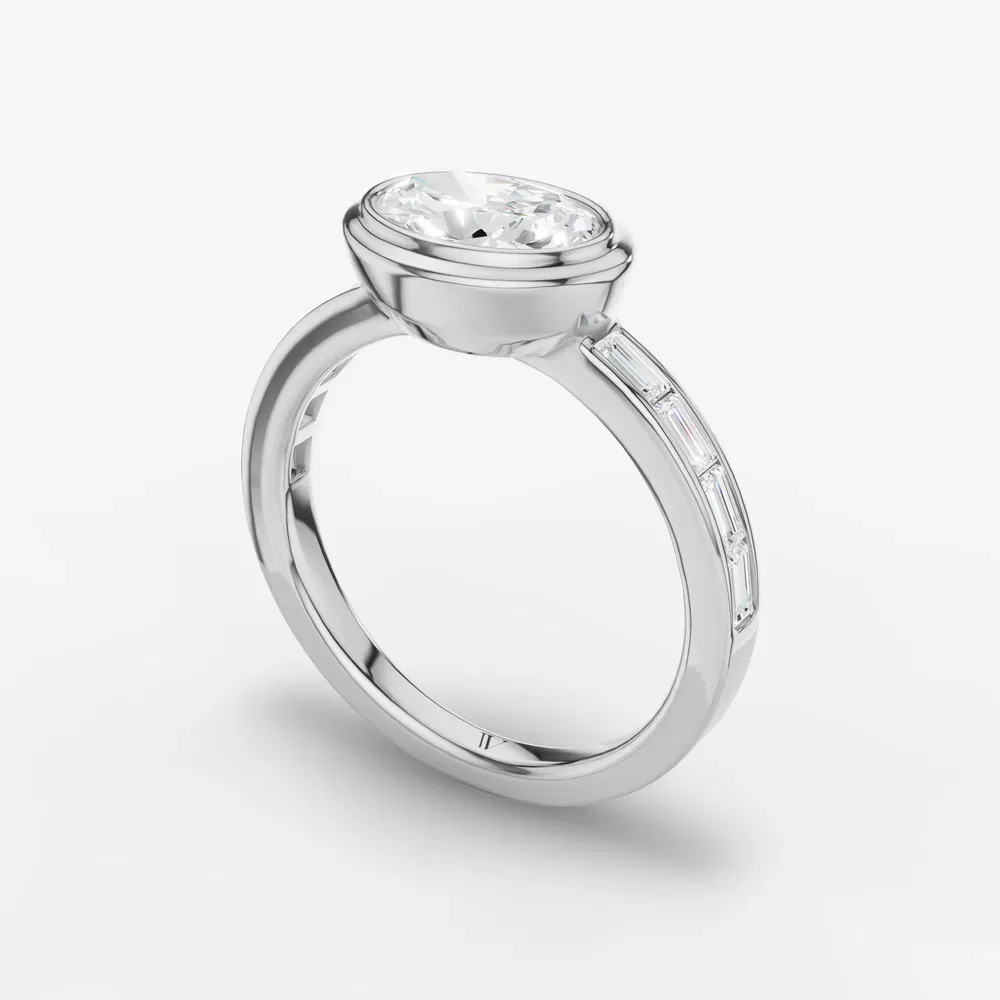 Certified 1 carat Lab Grown Diamond Oval Cut Bezel, Channel Set, Art Deco Engagement Ring in Platinum-Celeste
