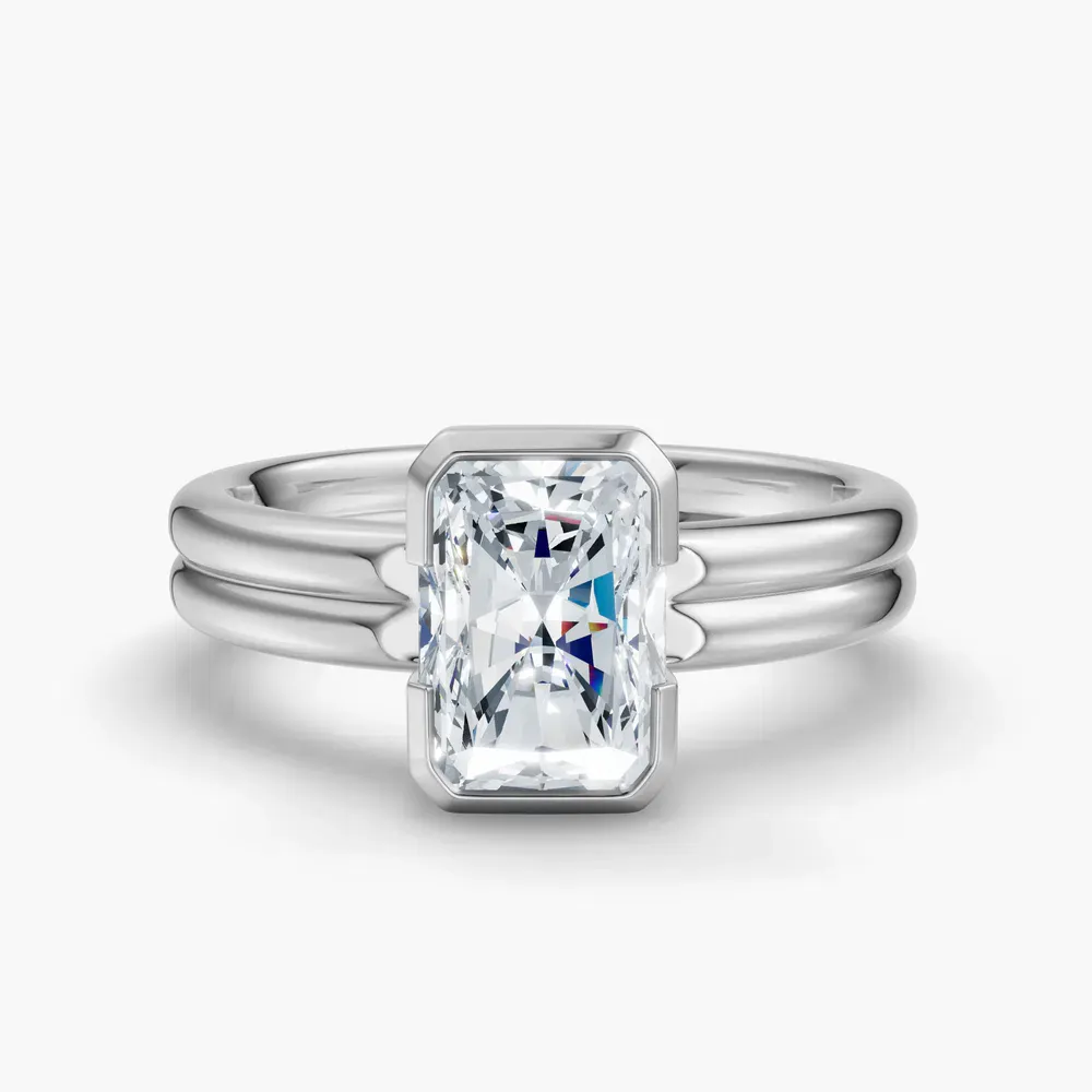 Certified 1 carat Lab Grown Diamond Radiant Cut Solitaire, Bezel, Modern Engagement Ring in Platinum-Sena