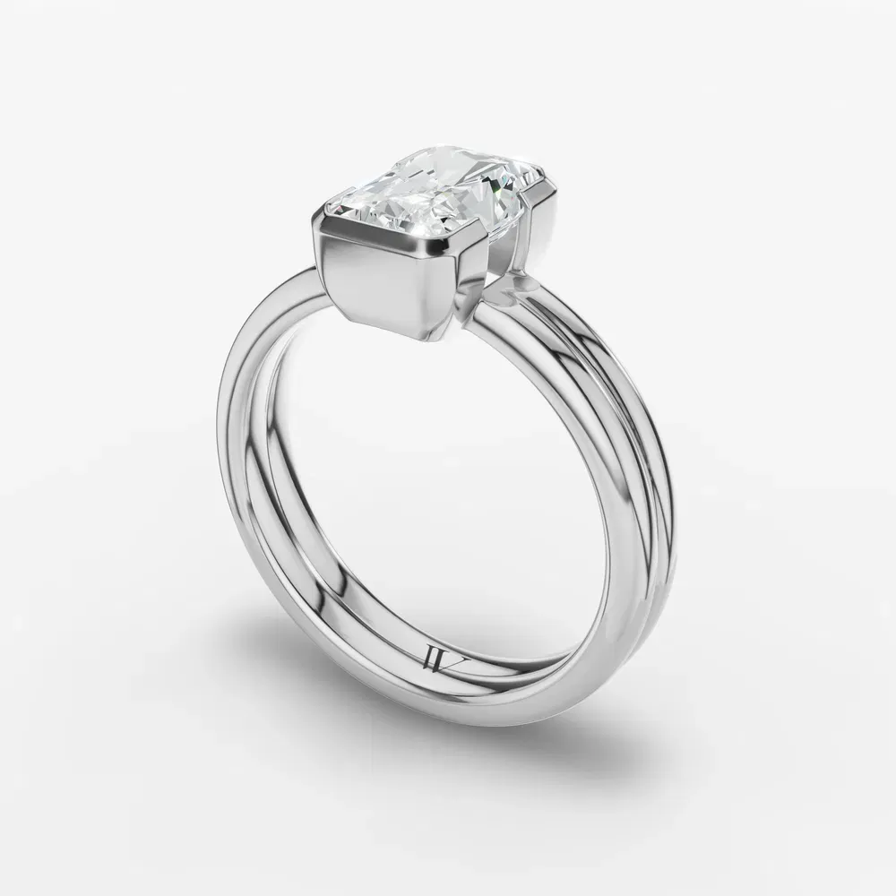 Certified 1 carat Lab Grown Diamond Radiant Cut Solitaire, Bezel, Modern Engagement Ring in Platinum-Sena