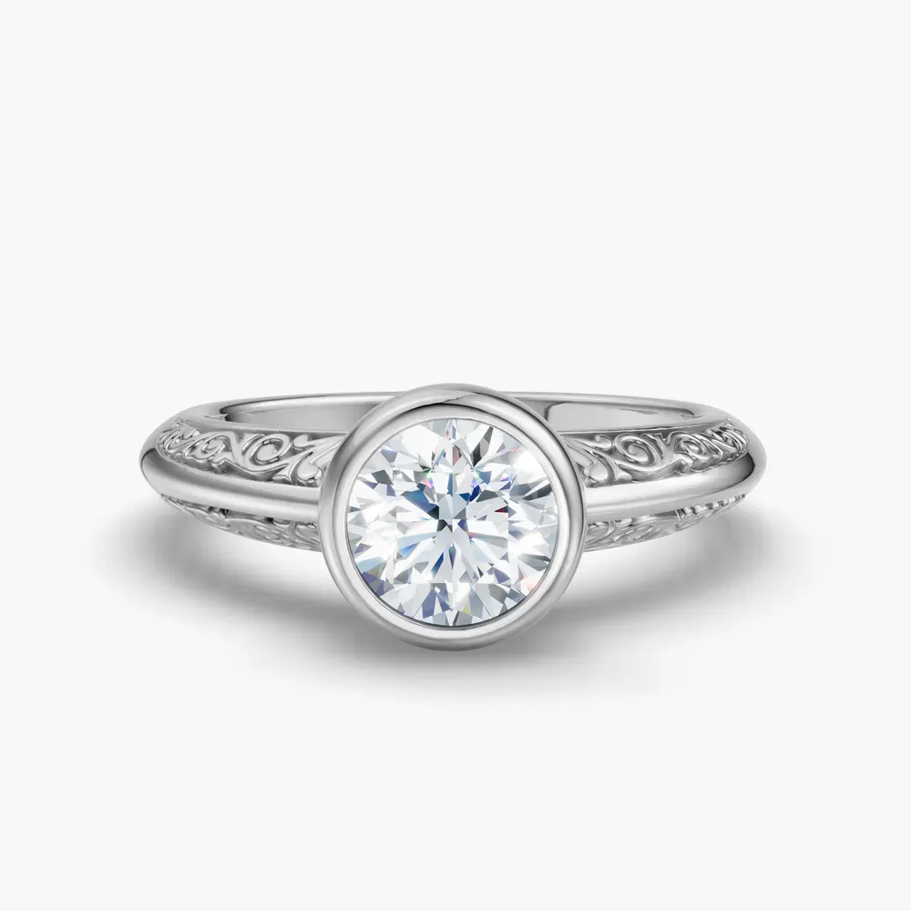 Certified 1 carat Lab Grown Diamond Round Cut Solitaire, Vintage, Bezel Engagement Ring in Platinum-Veyra