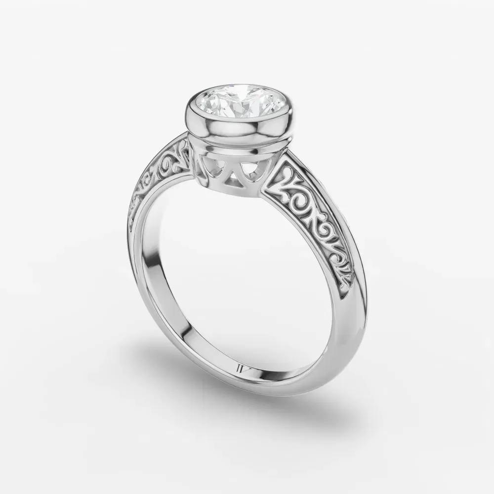 Certified 1 carat Lab Grown Diamond Round Cut Solitaire, Vintage, Bezel Engagement Ring in Platinum-Veyra