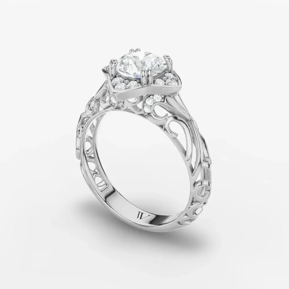 Certified 1 carat Lab Grown Diamond Round Cut Halo, Unique, Twist Engagement Ring in Platinum-Larimar