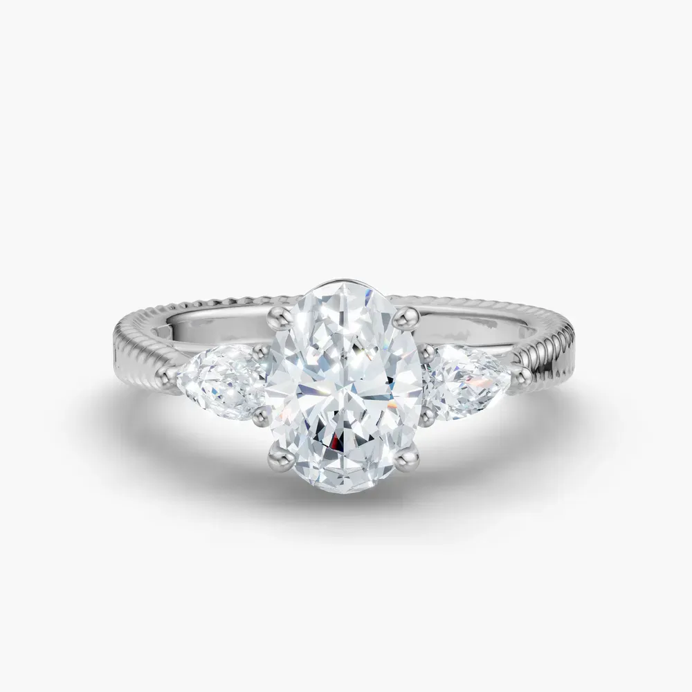 Certified 1 carat Lab Grown Diamond Oval Cut Three Stone, Side Stone Engagement Ring in Platinum-Eeli