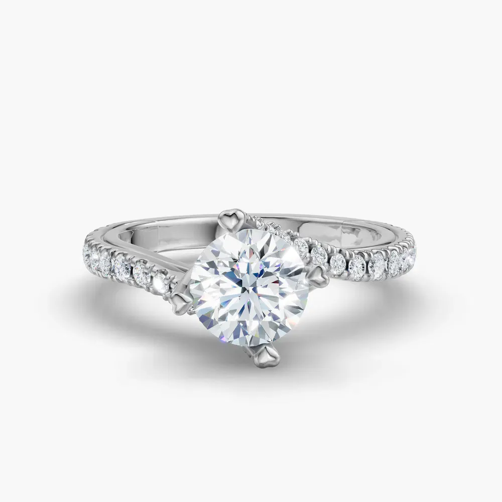 Certified 1 carat Lab Grown Diamond Round Cut Twist, Pavé, Unique Engagement Ring in Platinum-Viroli