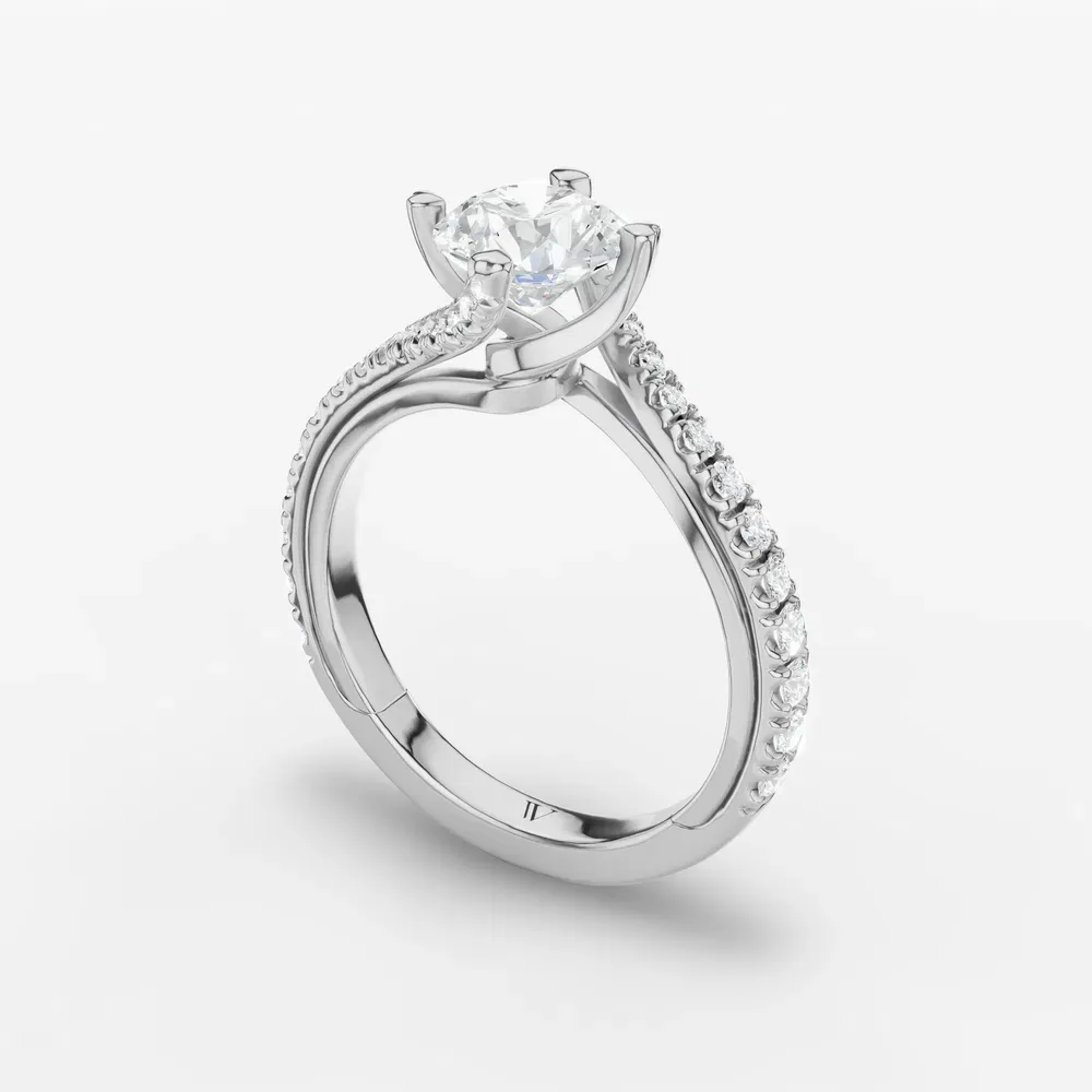 Certified 1 carat Lab Grown Diamond Round Cut Twist, Pavé, Unique Engagement Ring in Platinum-Viroli