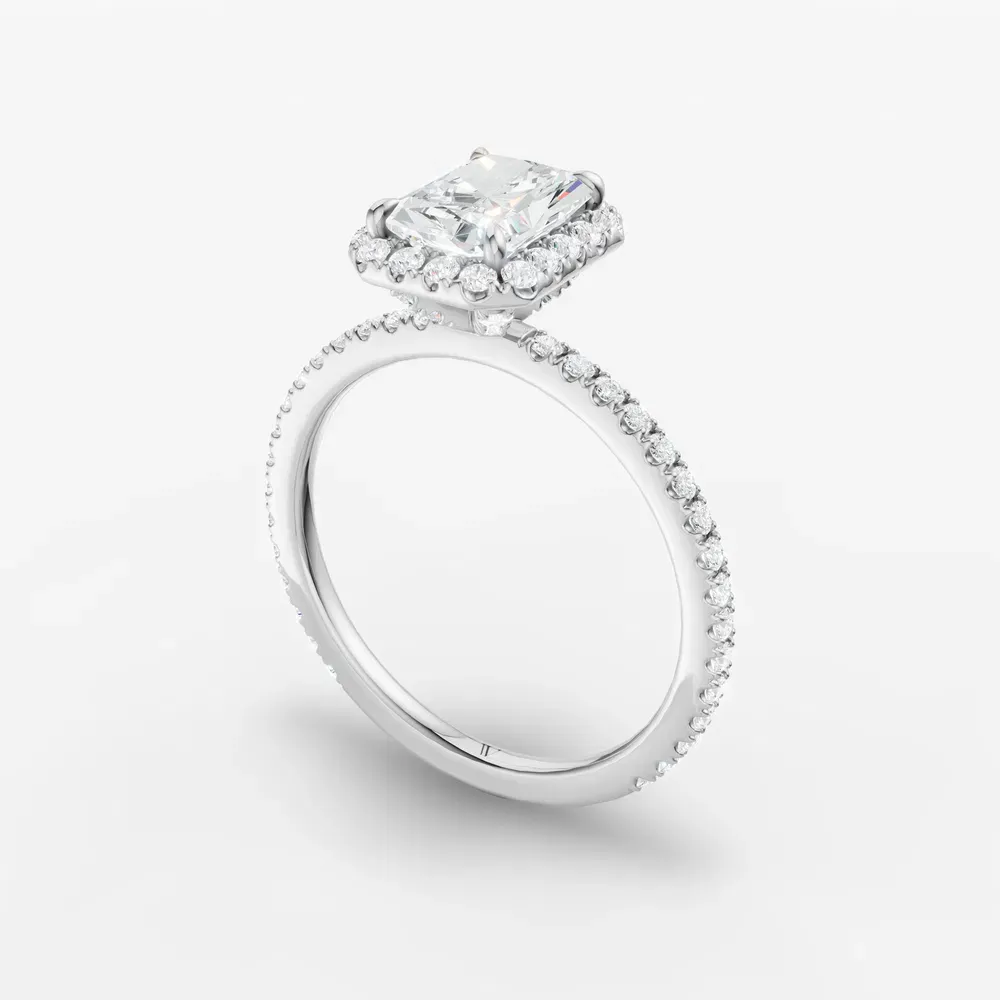 Certified 1 carat Lab Grown Diamond Radiant Cut Pavé, Halo, Hidden Halo Engagement Ring in 14K White Gold-Jynl