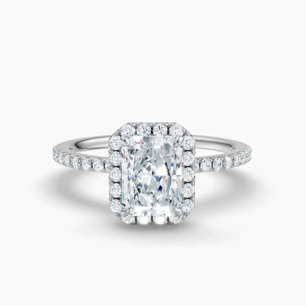 Certified 1 carat Lab Grown Diamond Radiant Cut Pavé, Halo, Hidden Halo Engagement Ring in 14K White Gold-Jynl