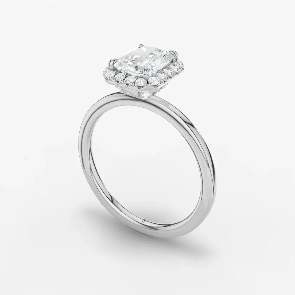 Certified 1 carat Lab Grown Diamond Radiant Cut Halo, Hidden Halo Engagement Ring in 14K White Gold-Elite Noctil