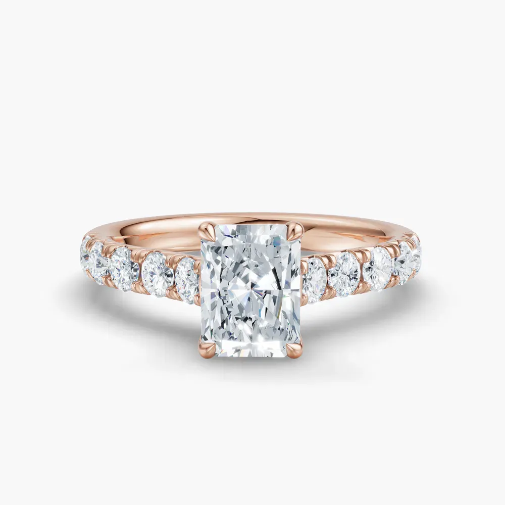 Certified 1 carat Lab Grown Diamond Radiant Cut Pavé, Cathedral, Low profile Engagement Ring in 14K Rose Gold-Israfil