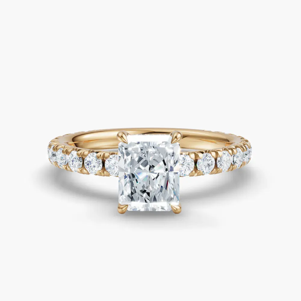 Certified 1 carat Lab Grown Diamond Radiant Cut Pavé, Hidden Halo, Low profile Engagement Ring in 14K Yellow Gold-Cyrra