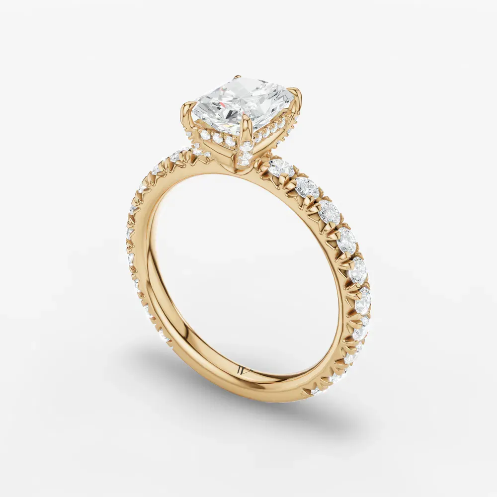 Certified 1 carat Lab Grown Diamond Radiant Cut Pavé, Hidden Halo, Low profile Engagement Ring in 14K Yellow Gold-Cyrra