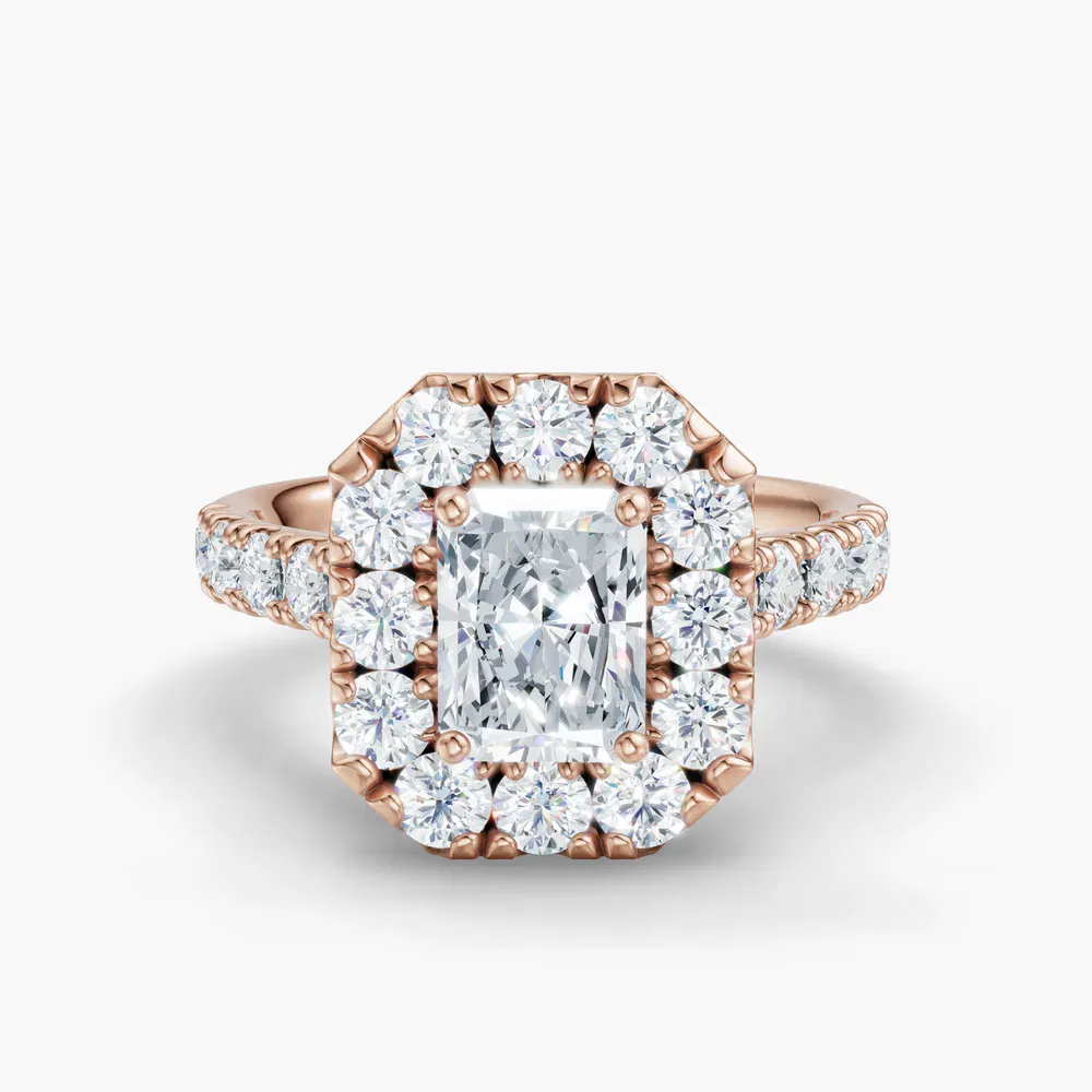 Certified 1 carat Lab Grown Diamond Radiant Cut Halo, Pavé, Cathedral Engagement Ring in 14K Rose Gold-Astrid